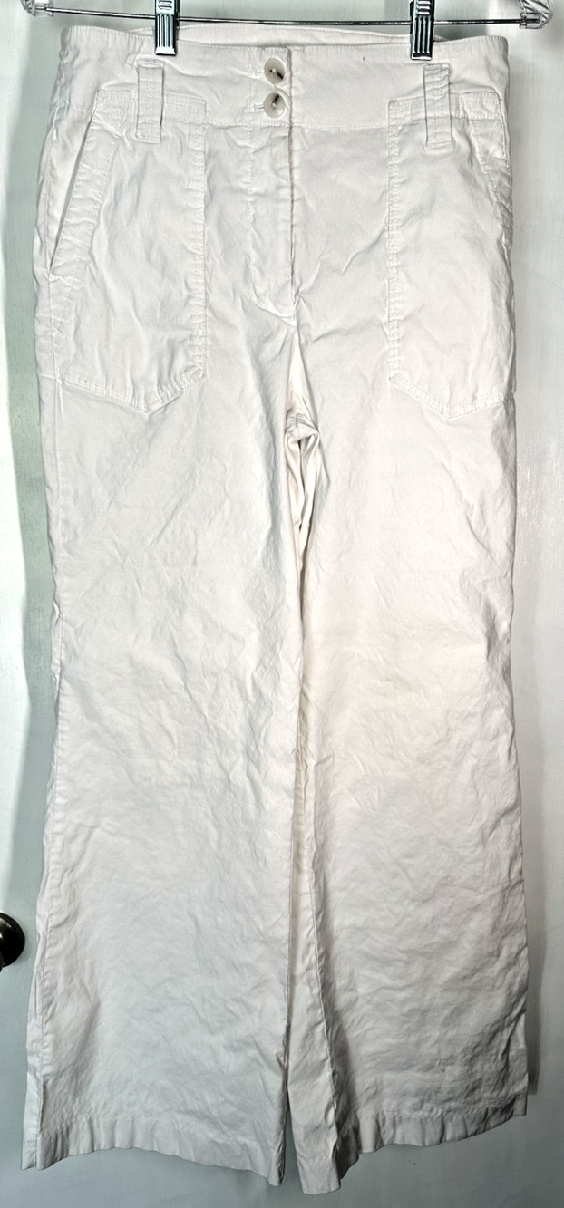 Anthropology Maeve Wide Leg Stretchy White Linen Blend Pants Womens 14